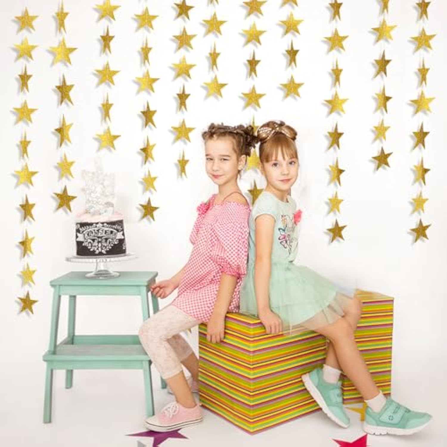 Glitter Gold Star Garland Decorations Hanging Garands Banner Backdrop, 2.7 Inch Star Party Decoration For Birthday Baby Shower Wedding Kids Room Ramadan Eid Graduation Decor (52 Feet)