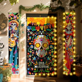 3 Pcs Day Of The Dead Decorations Dia De Los Muertos Door Cover With Led Lights Mexican Dia De Los Muertos Altar Party Porch Sign Halloween Sugar Skull Door Banner Backdrop For Fiesta Party