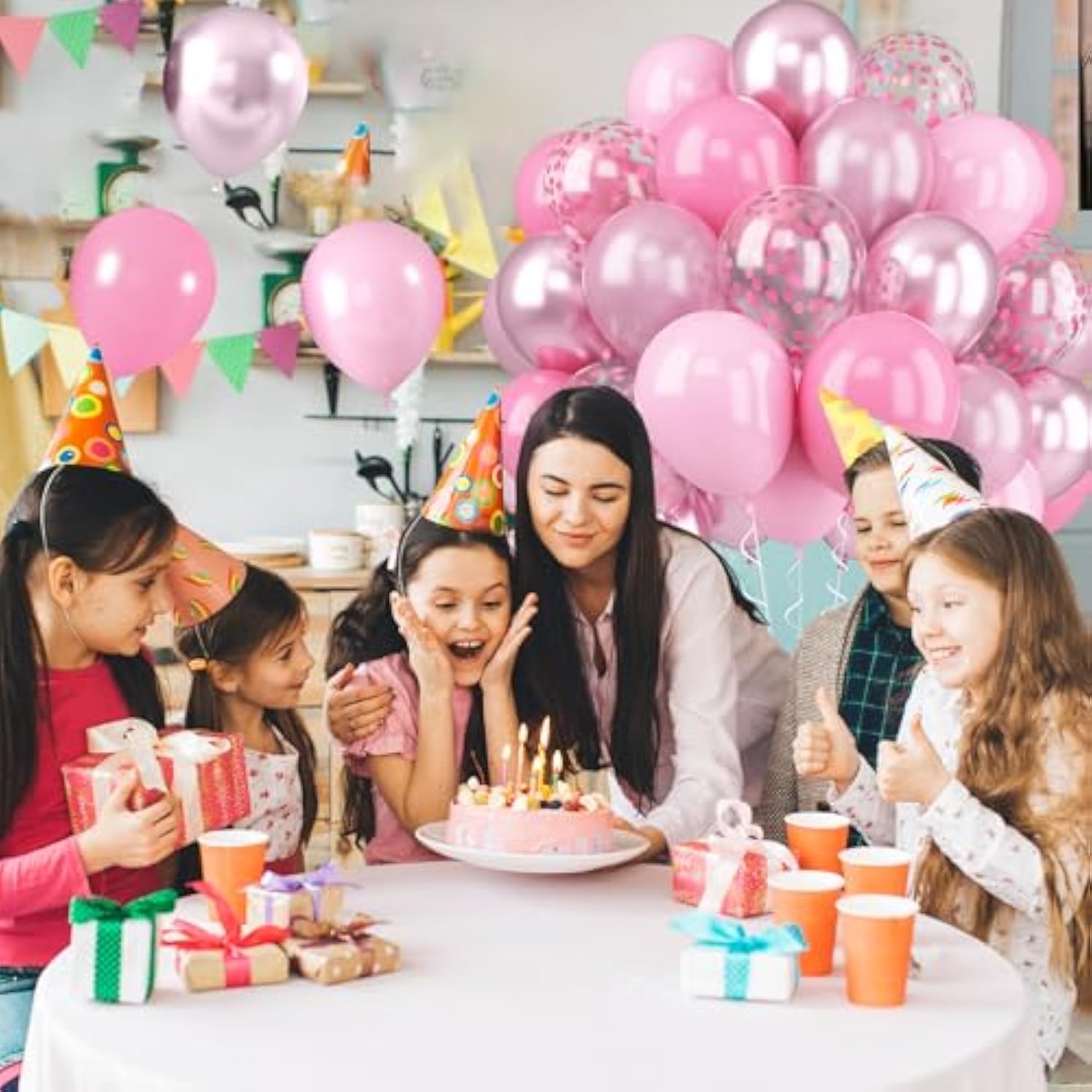 52pcs Metallic Chrome Pink Balloons with Confetti for Birthday, Baby Shower  Wedding