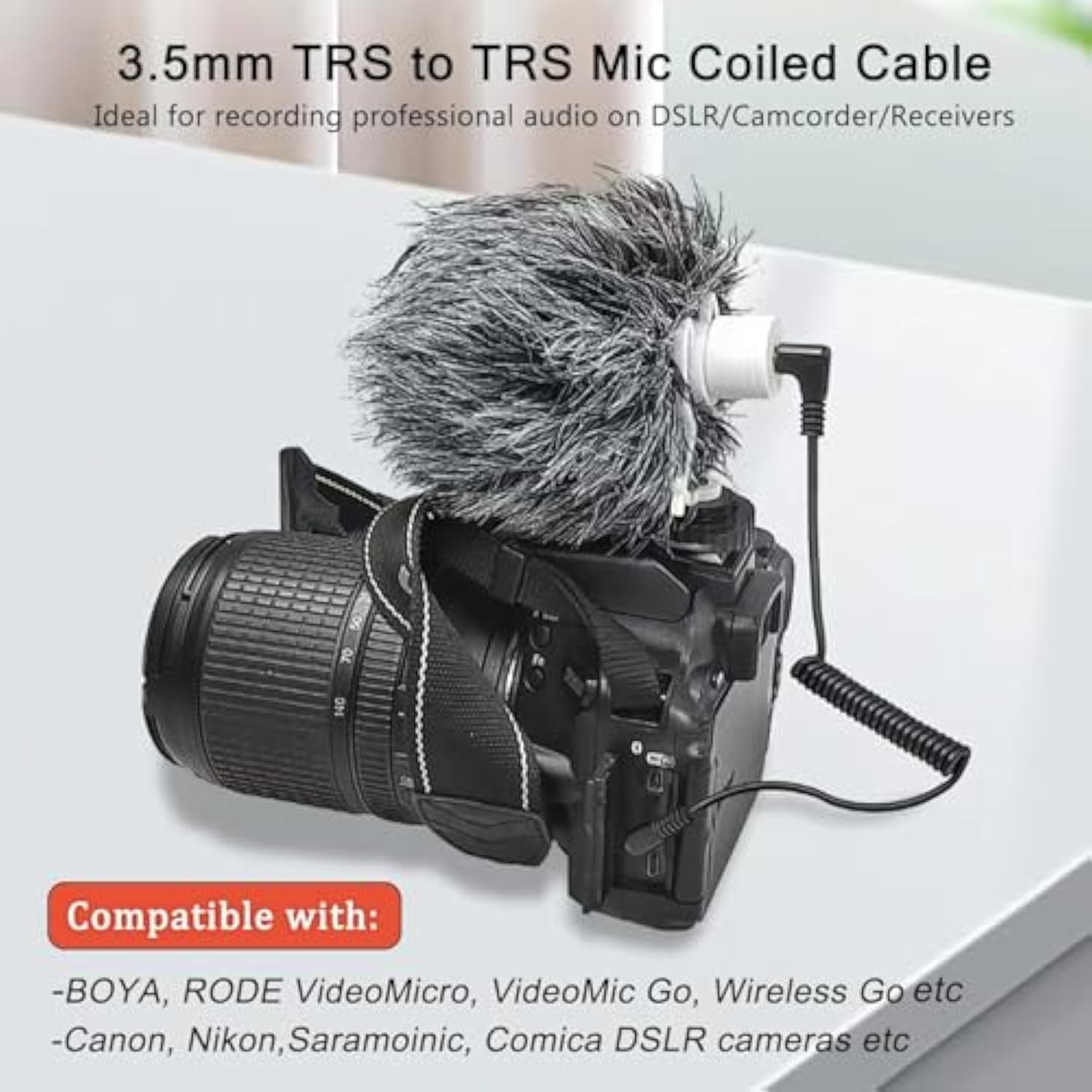 2 Pack 3.5Mm To 3.5Mm Audio Coiled Cable, Replacement For Sc2 3.5Mm Trs Mic Patch Cord For Audio Mixers, Microphones, Cameras, Recorders, Car Speakers, And More-1.7Ft