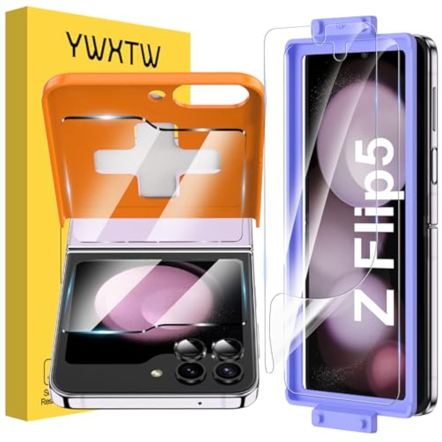 [ 2023 Upgraded Alignment Tool For Samsung Galaxy Z Flip 5 Screen Protector, 2 Pack Inner Soft Epu + 2 Pack Front Tempered Glass + 2 Pcs Metal Camera Lens Protector, Case Friendly