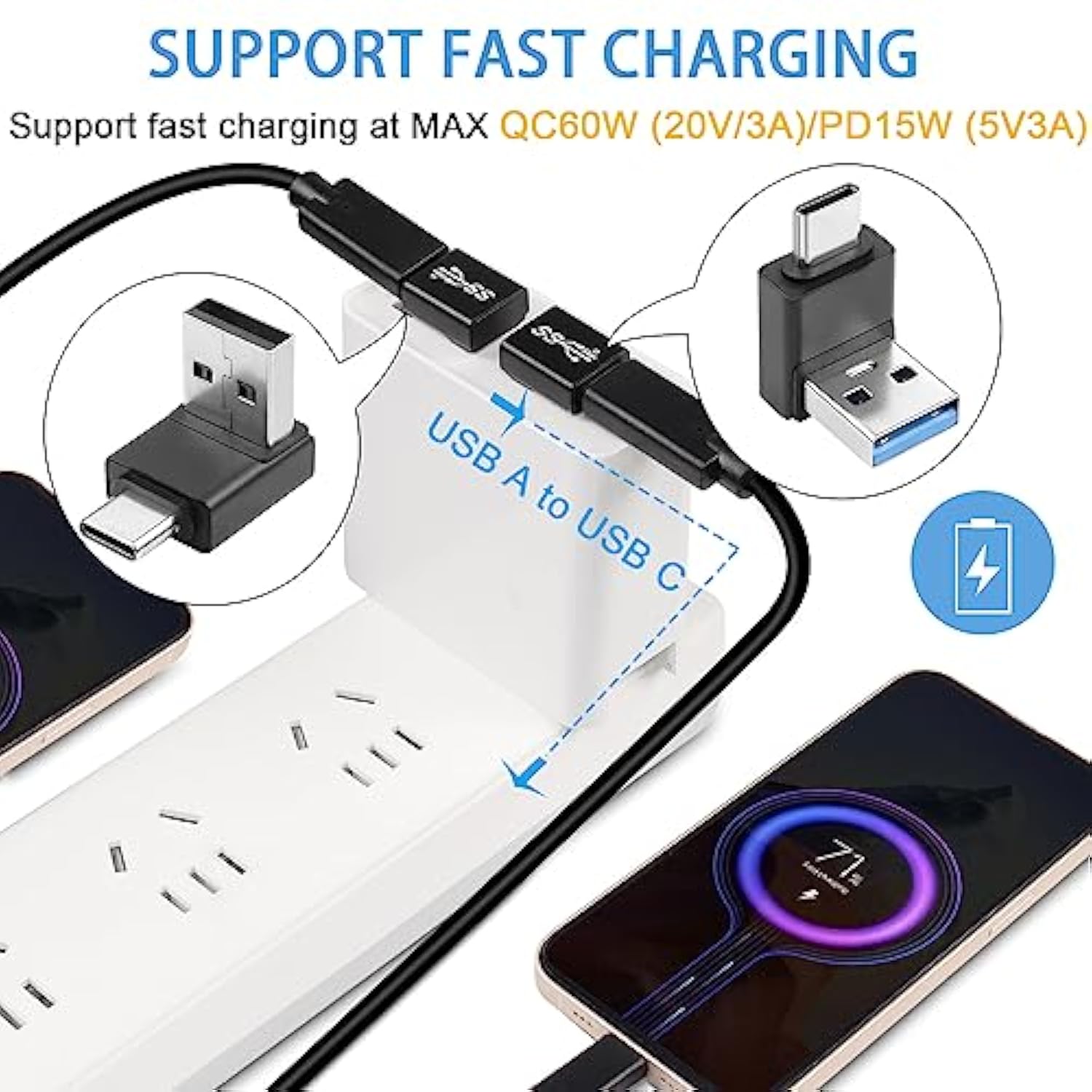 Usb3.1 Male To Usb C Male 90° Angle Adapter 10Gbps Usb3.1 To Usb C Charging Co