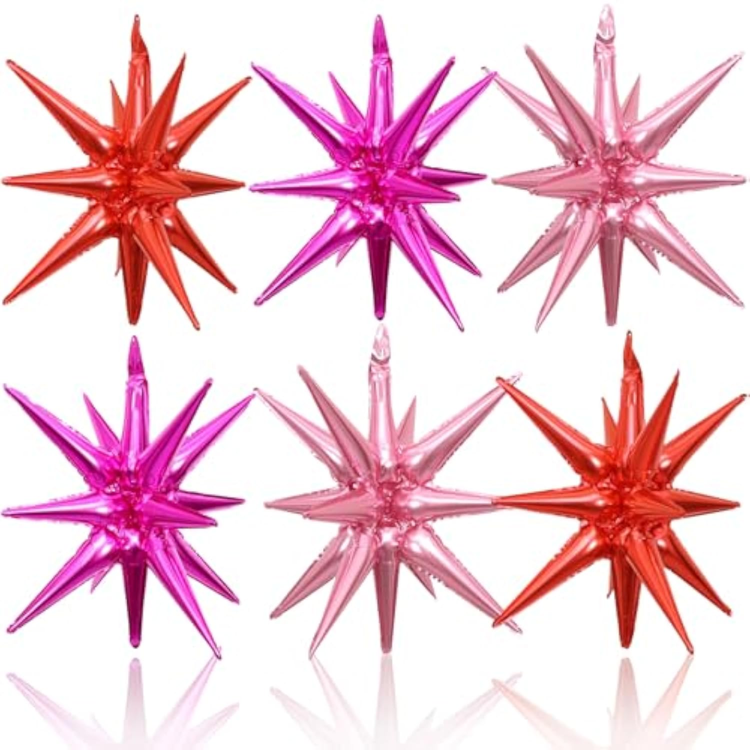 6Pcs Star Balloons, 22Inch Huge Hot Pink Red Pink Star Balloon Foil Spike Cone Balloons For Girls Women Birthday Bridal Shower Valentine'S Day Party Decorations