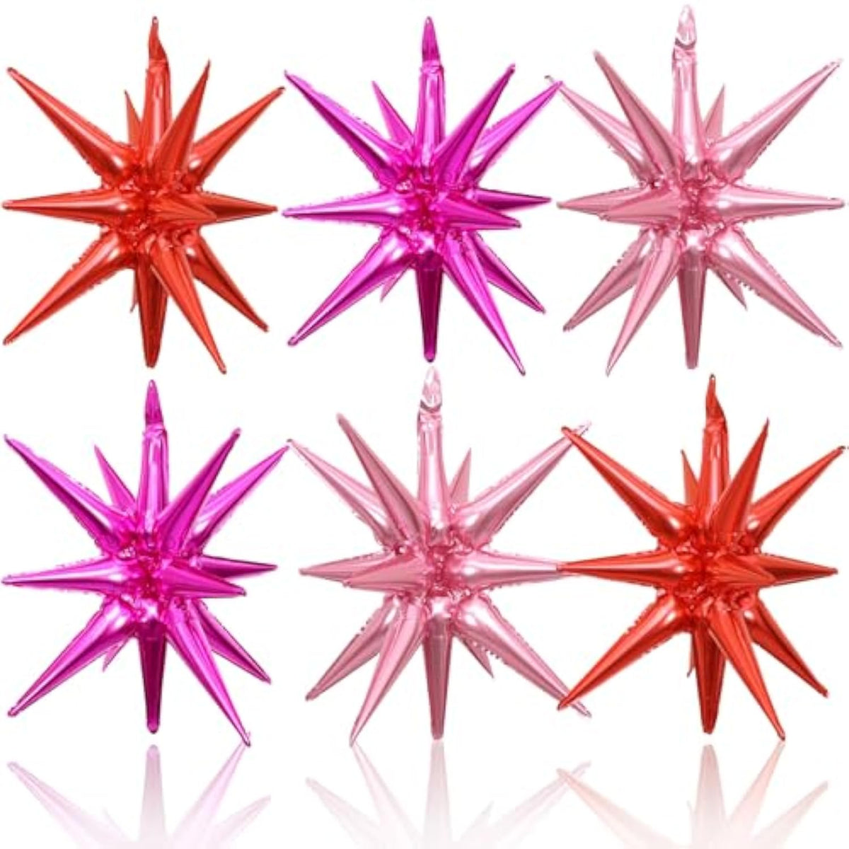 6Pcs Star Balloons, 22Inch Huge Hot Pink Red Pink Star Balloon Foil Spike Cone Balloons For Girls Women Birthday Bridal Shower Valentine'S Day Party Decorations