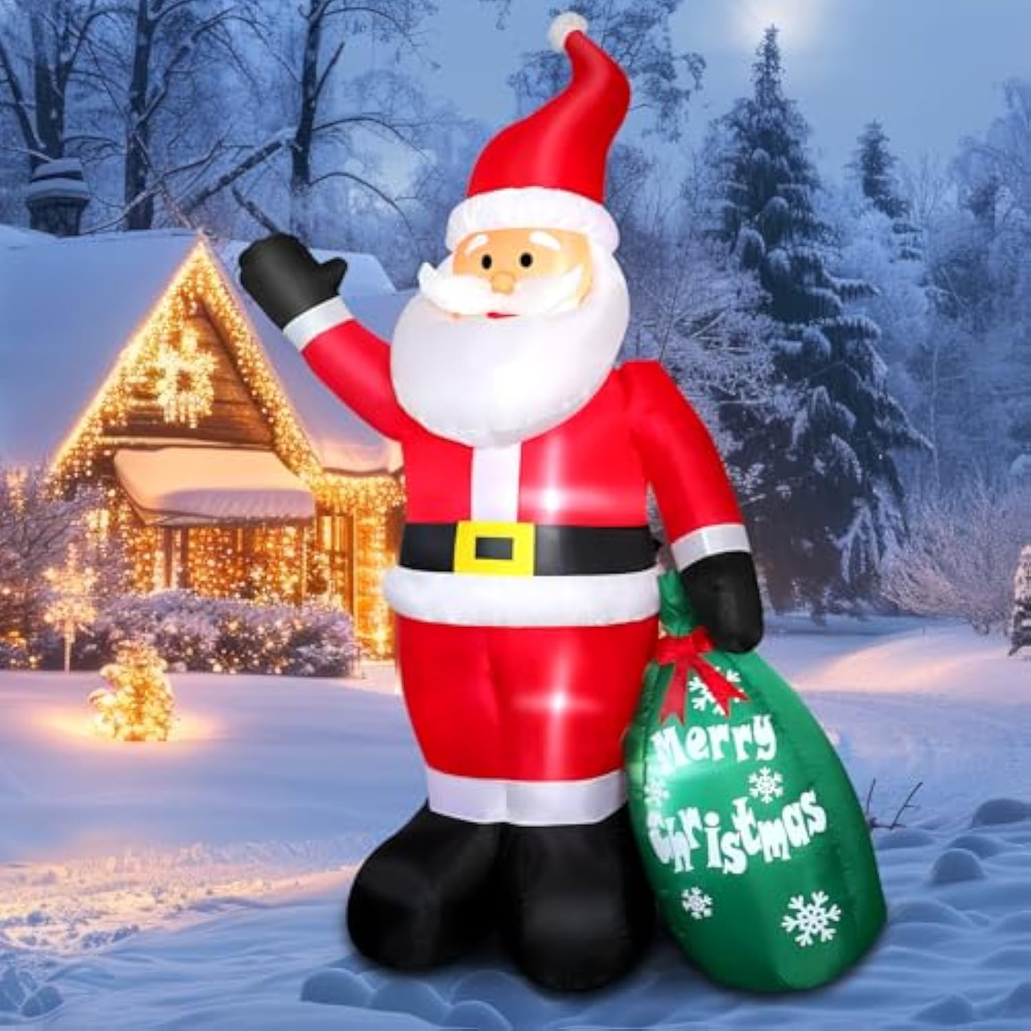 7 Ft Christmas Inflatable Santa Claus Indoor Outdoor Decoration, Giant Blow Up Santa Claus With Green Gift Bag, Built-In