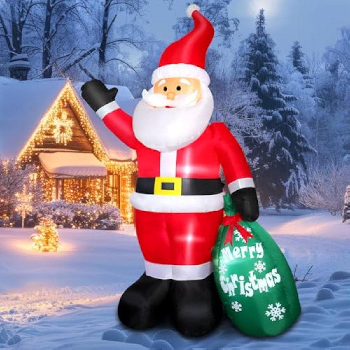 7 Ft Christmas Inflatable Santa Claus Indoor Outdoor Decoration, Giant Blow Up Santa Claus With Green Gift Bag, Built-In