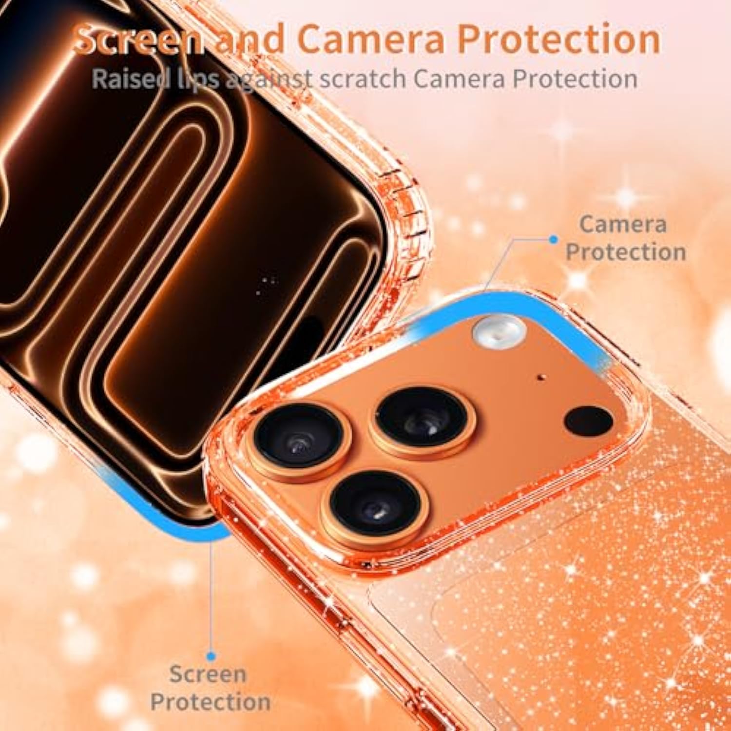 Compatible With Iphone 17 Pro Case Clear Glitter, Hard Pc Back Shockproof Protective Bumper Cover, Sparkle Bling Sparkly Cute Slim Women Girls Phone Cases