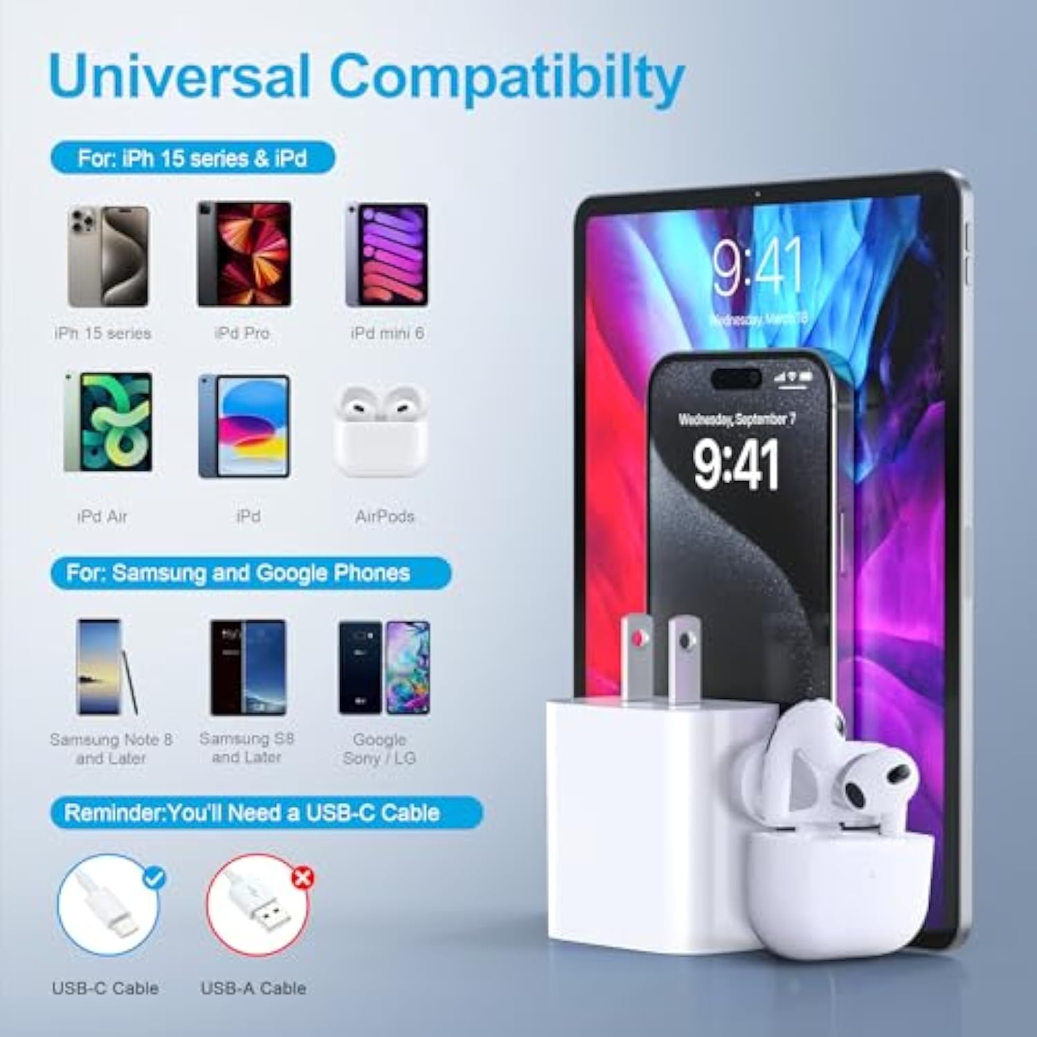 For Iphone 16 15 Charger Fast Charging,20W For I Pad Usb C Fast Charger With 2Pack 6Ft Usb C Wall Charger Block For Iphone 16/16 Pro/16 Pro Max/15/15 Plus/15 Pro/15 Pro Max