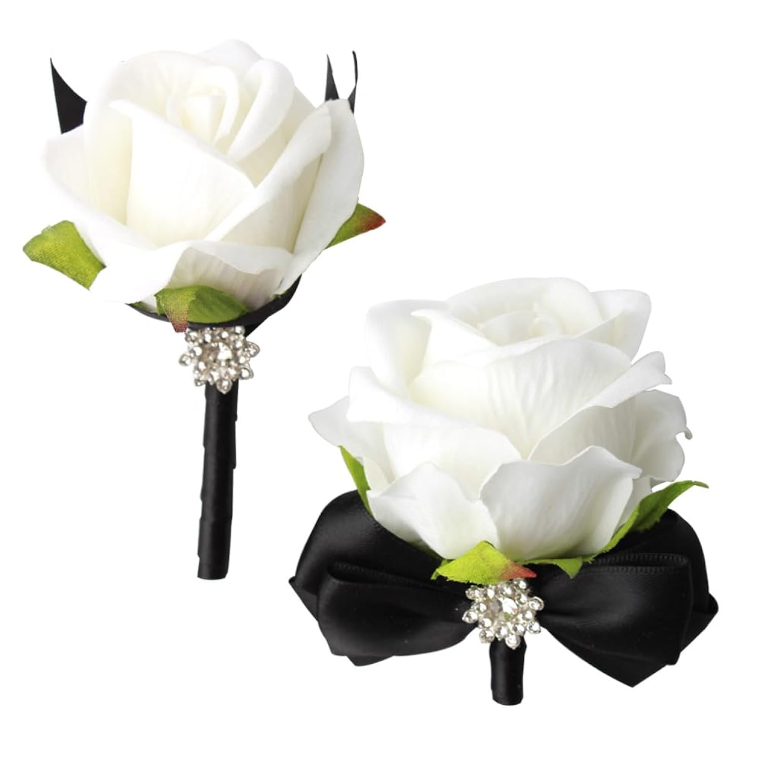 Wrist Corsage Rose Corsage And Boutonniere Set For Bride Groom Wedding Prom Party Hand Flower Decoration Set Of 2 (Black & White)