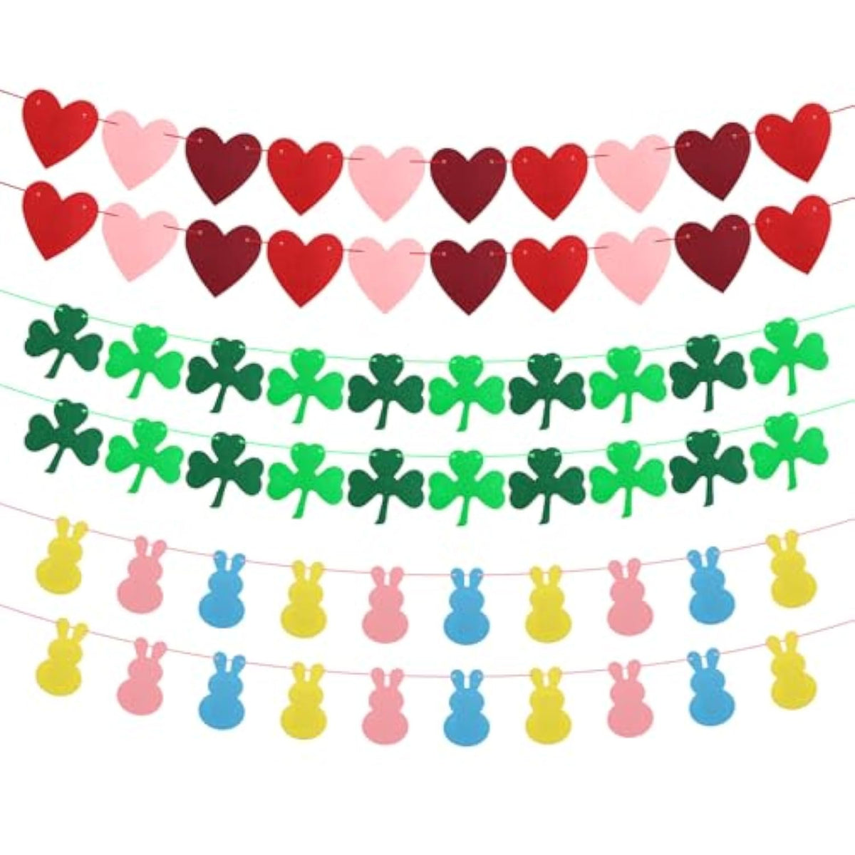 Valentines Day Decorations Felt Garland 6Pcs Pre-Assembled Valentines Day Heart St Patricks Day Shamrock Easter Bunny Banner For Mantle, Fireplace, Wall, Party Supplies, Wedding, Anniversary