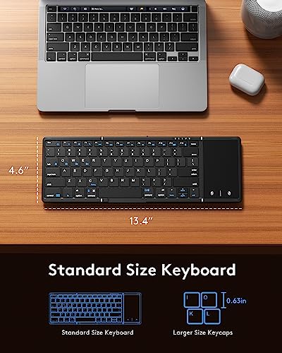 Foldable Bluetooth Keyboard With Touchpad, Full-Size Wireless Folding Portable Travel Keyboard For Ios Android Windows Mac Os, Support 3 Devices (Bt5.1 X 3), Black