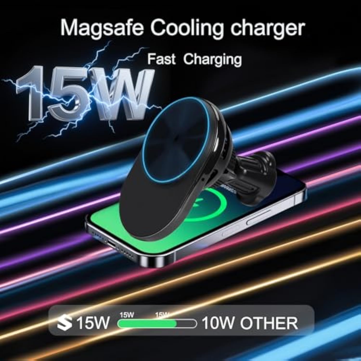 Magsafe Car Mount Charger?15W Magsafe Vent Mount With Cooling Fan?Magnetic Car Wireless Charger For Iphone 17 Pro Max/17/16/15/14/13/12, Black