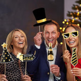 2026 NYE Photo Booth Set with 40 Black and Gold Props for Party Decor