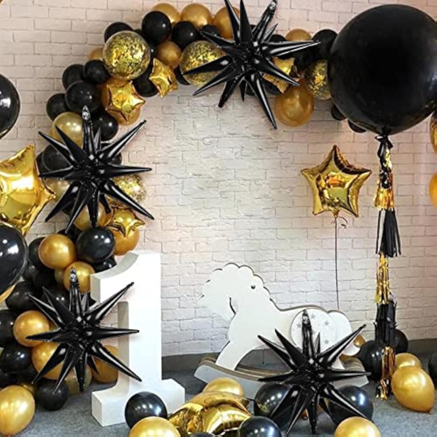 5Pc Black Star Foil Balloons 22In Graduation Birthday Party Decor