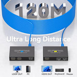 HDMI KVM USB Extender 394ft 120M Over Cat 5e 6 7 1080P Ethernet Balun Transmitter Receiver with Loop Out Function Plug Play for Mouse and Keyboard