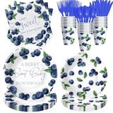 Blueberry Baby Shower Decorations Tableware, Fruit Theme Blue Berry Sweet Baby Shower Party Supplies, Paper Plate, Cup, Napkin, Disposable Cutlery, Serves 24
