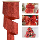 Red Christmas Ribbon Wired 2-1/2" Sparkle Metallic Glitter Wire Ribbon For Tree, Bows Making, Wreath Supplies, Gift Wrapping, Garland, Home Decor, Crafts -10 Yards