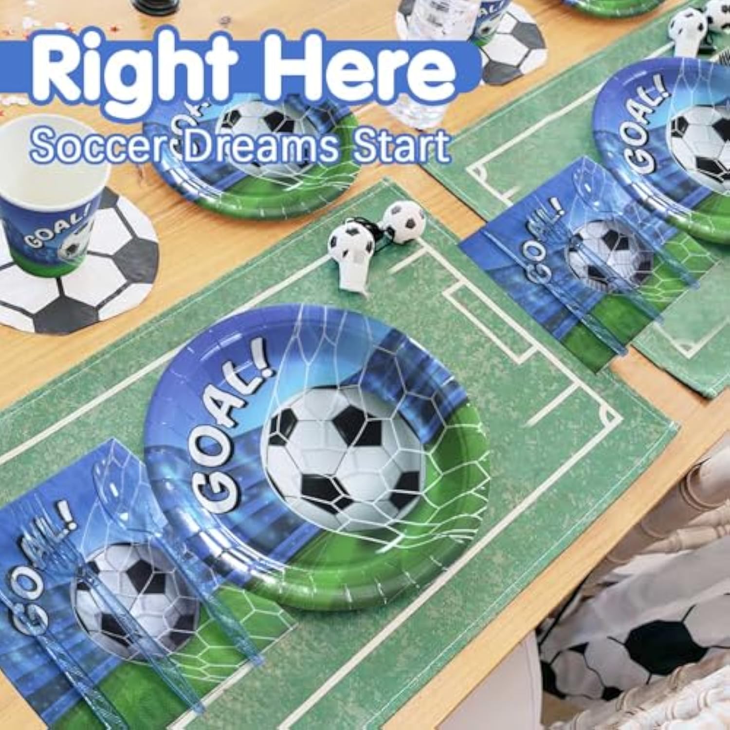 Soccer Birthday Party Decorations Plates Set 25 Guests,125 Pieces Soccer Theme Paper Plates Napkins Cups And Cutlery Boys Party Supplies De Cumpleaños De Futbol
