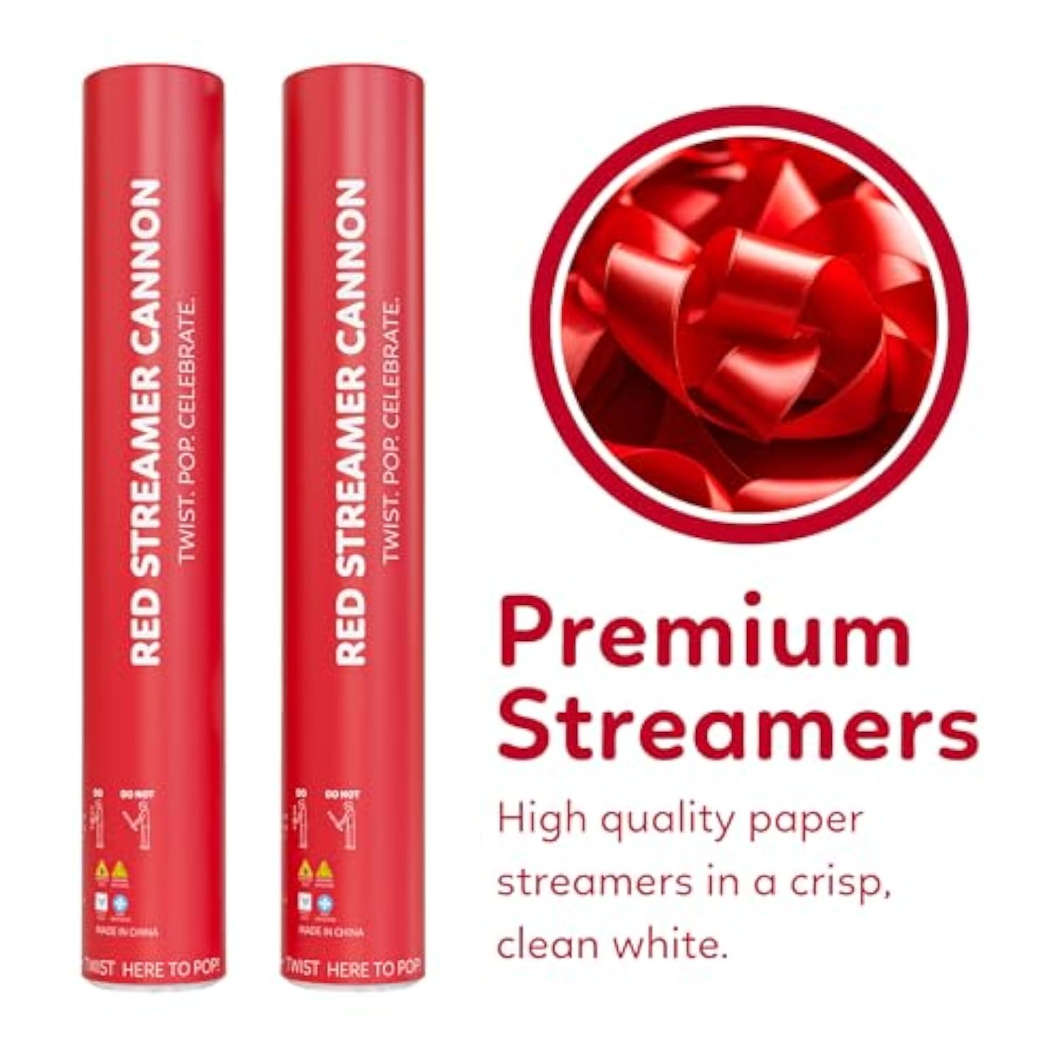 2 Pack Streamer Cannon Confetti Poppers | Biodegradable Red Confetti | | Launches Up To 25Ft | Giant (12 In) | Party Poppers For Graduation, Birthdays, Weddings, Valentine'S