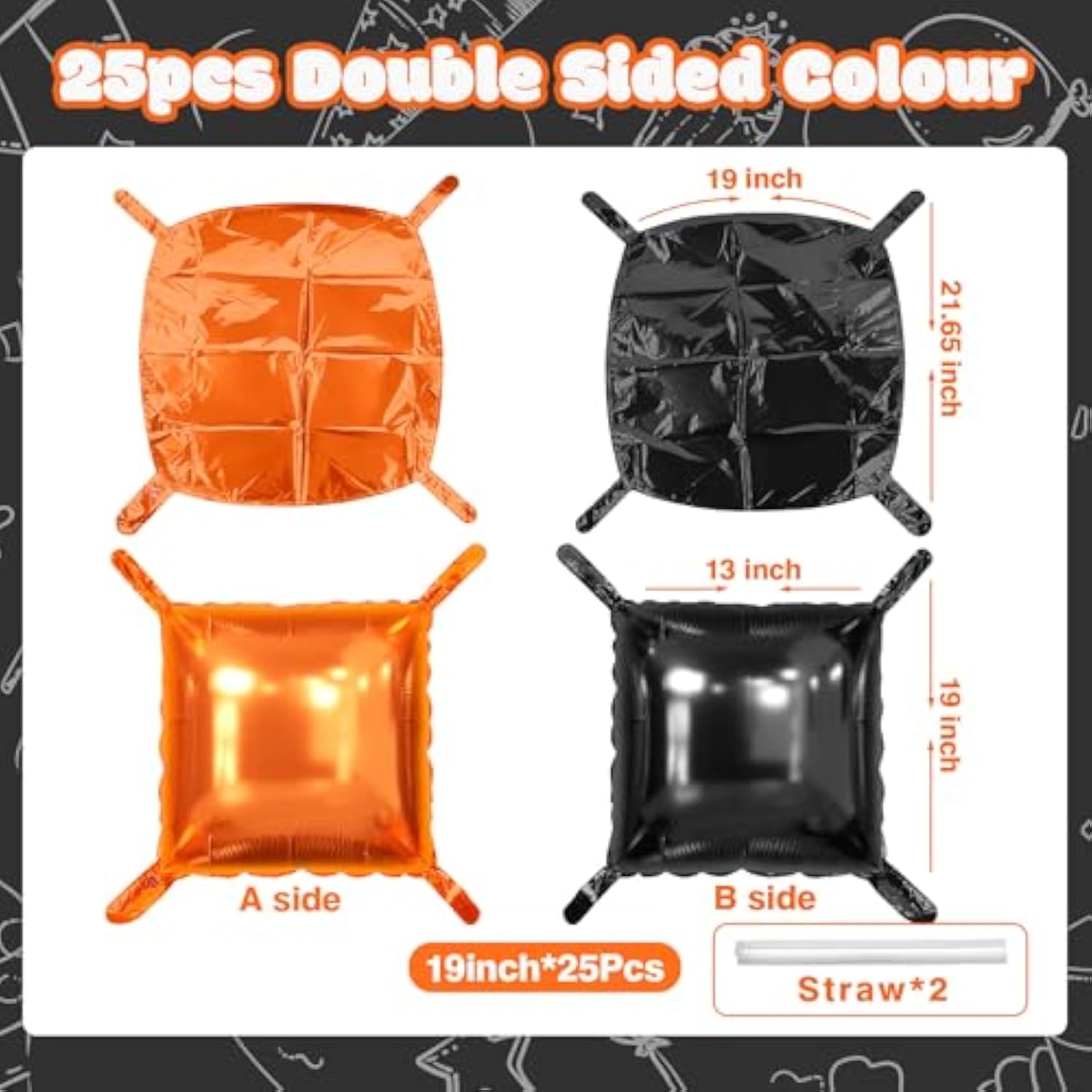 25Pc Black Orange Square Foil Balloons – Wall Backdrop & Arch Party Decor
