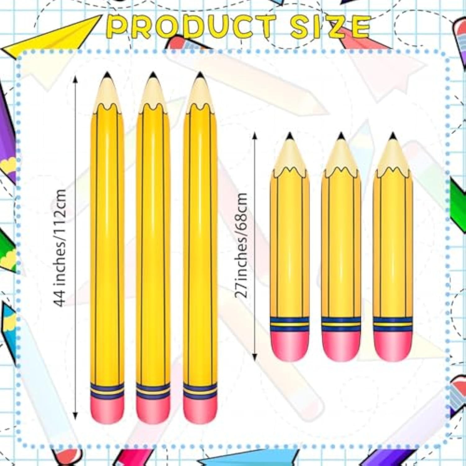 6 Pcs Large Inflatable Pencil Balloons Back To School Inflatable Pencil Balloon Graduation Party Decoration For Back To School Classroom Garden Room Birthday Party Decorations