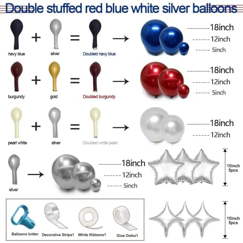 Red White Blue Balloon Arch Double Stuffed Burgundy Navy Blue Balloon Kit