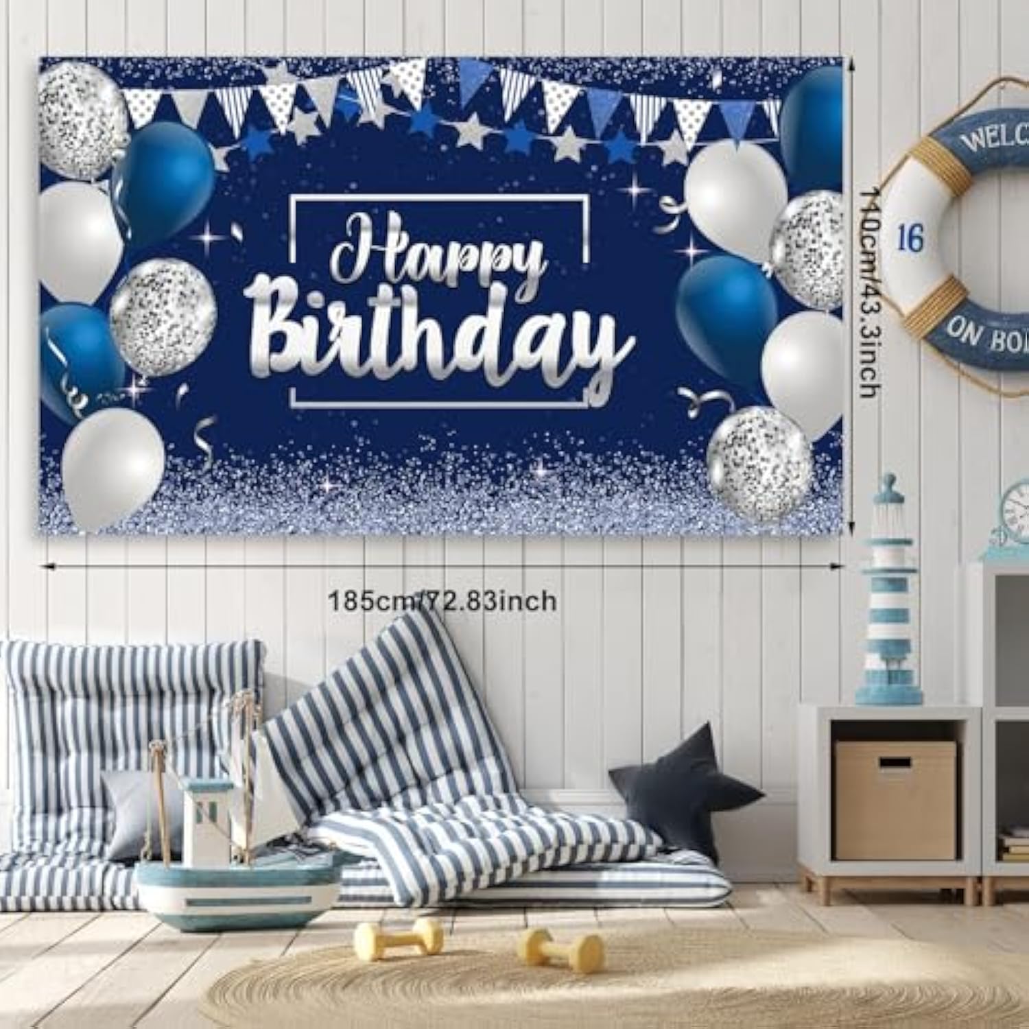 Navy Blue Birthday Confetti Balloons Kit Set 50 Pieces Photography Backdrop Banner Package For Boys Girls Men Women Birthday Party Decorations Supplies(Navy Blue And Silver)