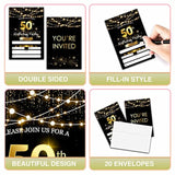 50Th Birthday Invitations With Envelopes - Black Gold Glitter Fill-In Invites Cards - Surprise Birthday Party Invitation Card For Him/Her - Adults Birthday Party Favors Supplies Decorations (20 Pack)