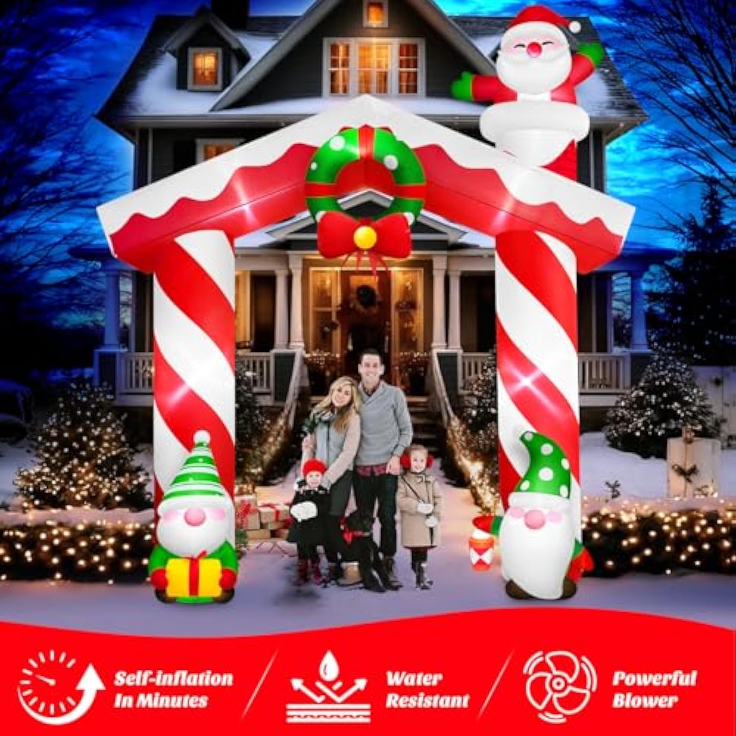 10 Ft Giant Christmas Inflation Archway Outdoor Decoration, Blow Up Yard Decorations With Gnomes & Santa Claus Built-In