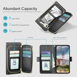 All-in-One Flip Folio Case for iPhone 16 6.1" - Men & Women PU Leather Wallet Cover with 9 Card Slots, Zipper Pocket, Detachable Wrist Strap, Full Body Protection for Apple 16 Black