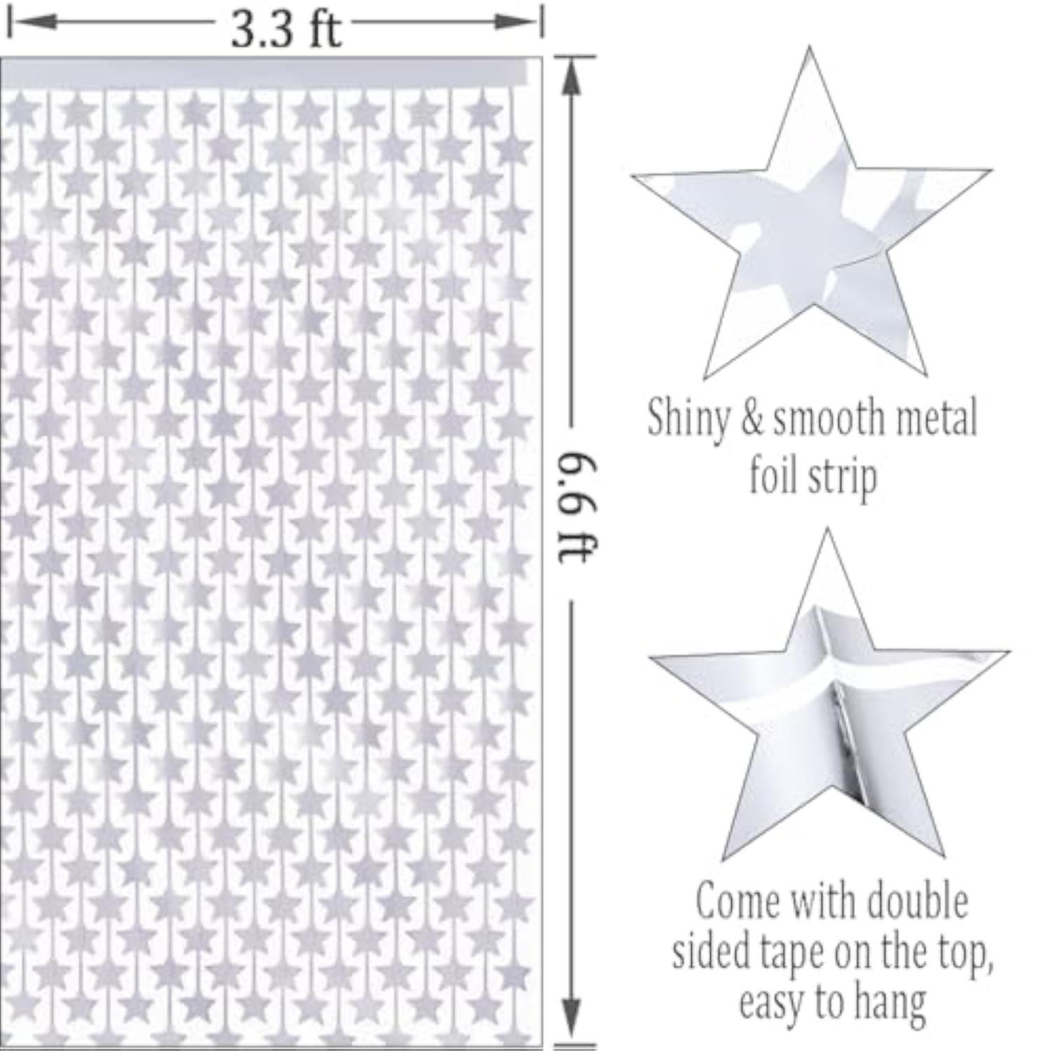 Silver Star Foil Fringe Backdrop Curtains 2 Pack Party Decor