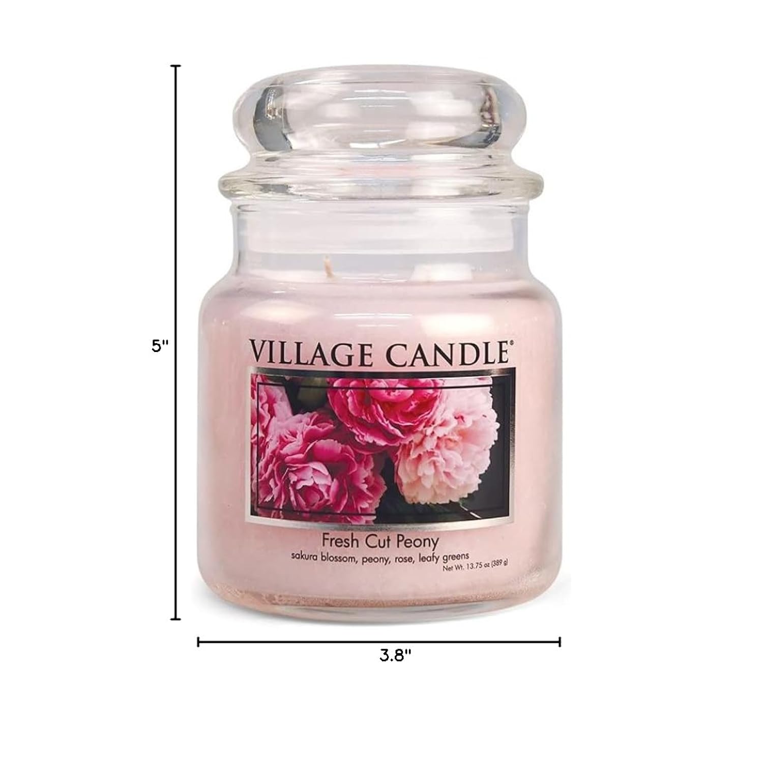 Fresh Cut Peony, Medium Glass Apothecary Jar, Scented Candle, 13.75 Oz.