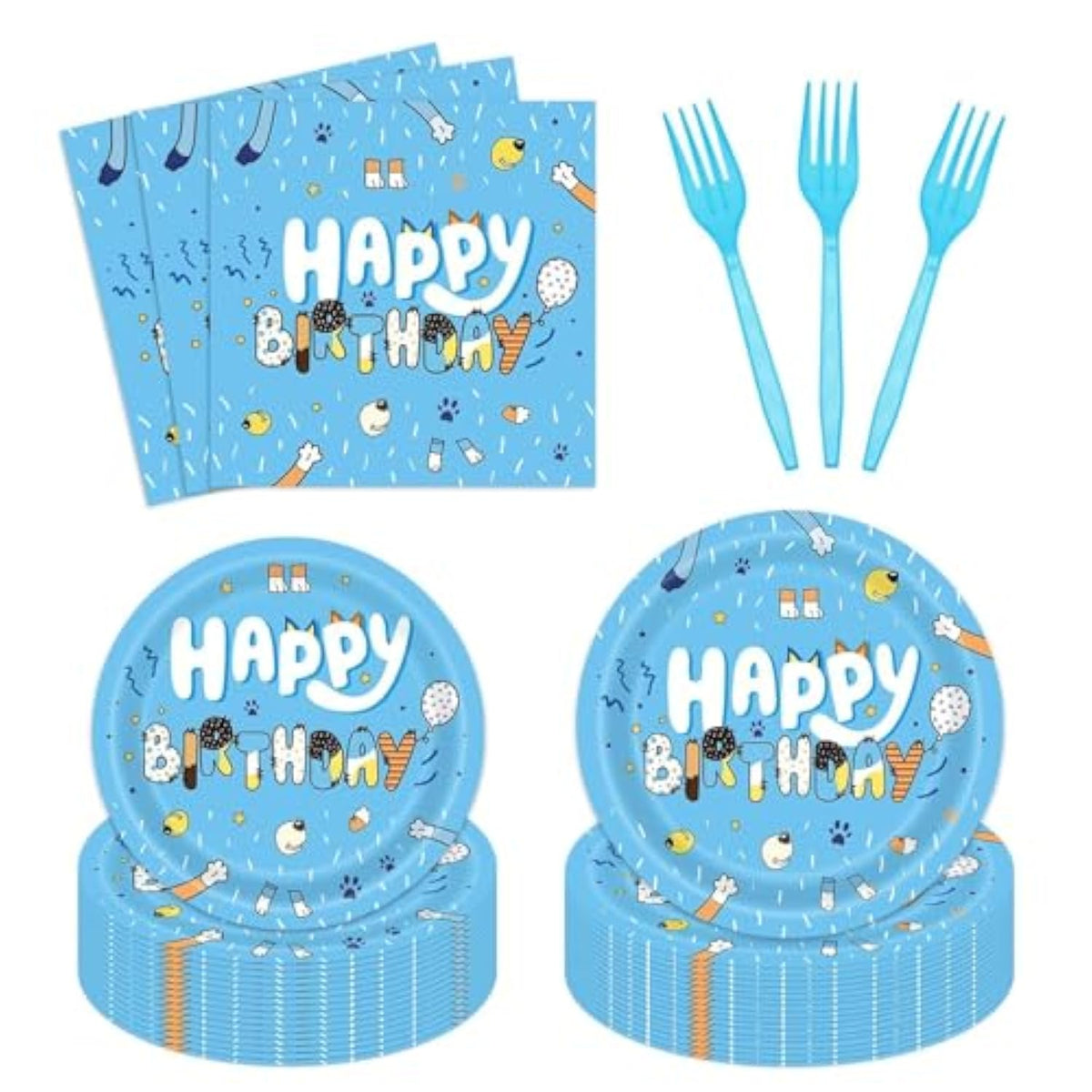 96Pcs Blue Dog Birthday Party Supplies Set For 24 Guests Happy Birthday Dessert Plates Lunch Plates Napkins Disposable Tableware Party Kit For Boys Kids