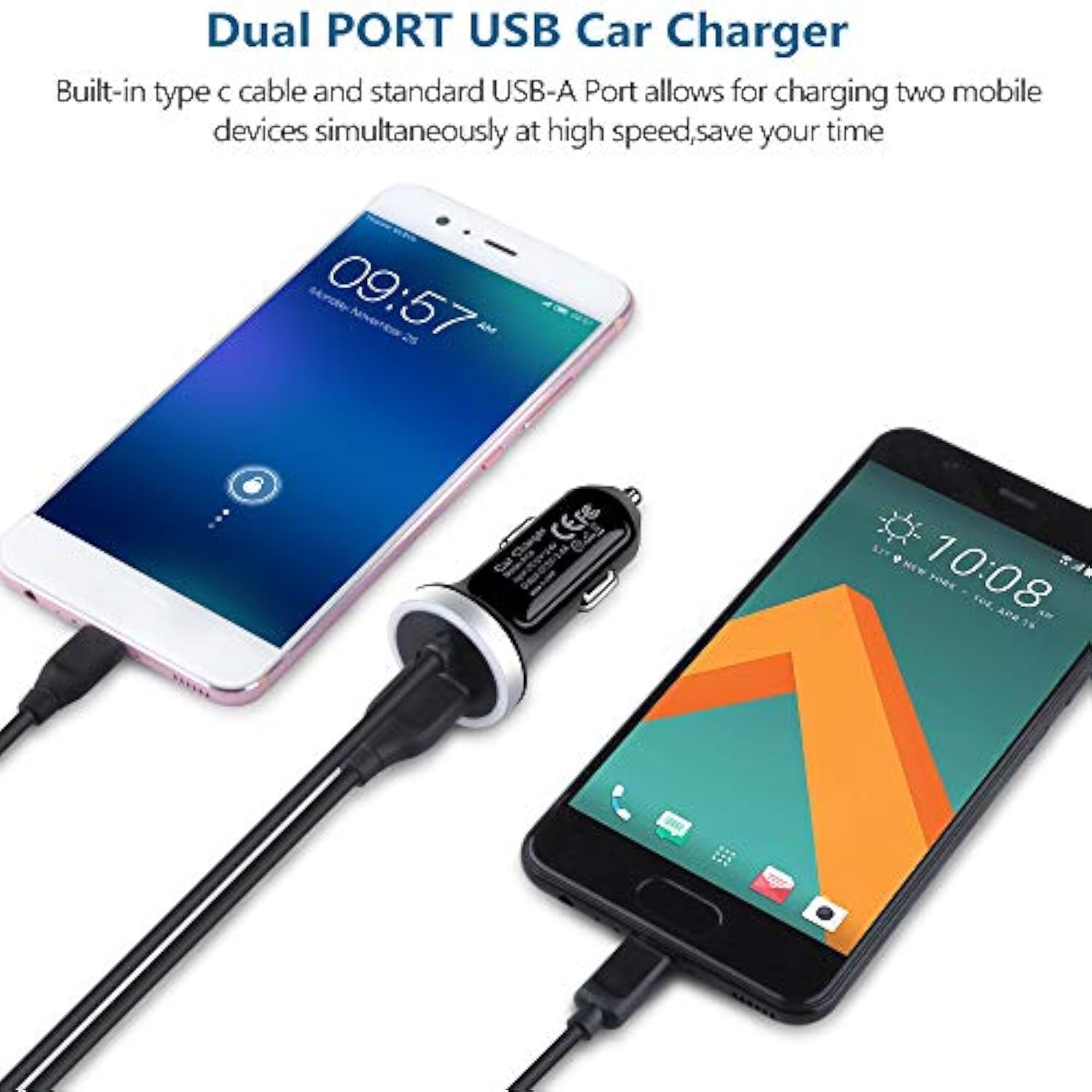 Fast Car Charger For Samsung Galaxy S25 S24 S23 S22 S21 S20 Note 20 S10 S9 S8 A16 A25 A35 A54 A14 A53 A13 Z Fold 6 5 4 Z Flip 6 5 4,3.4A Usb C Car Adapter With Built-In 3Ft Type C Fast Charging Cable
