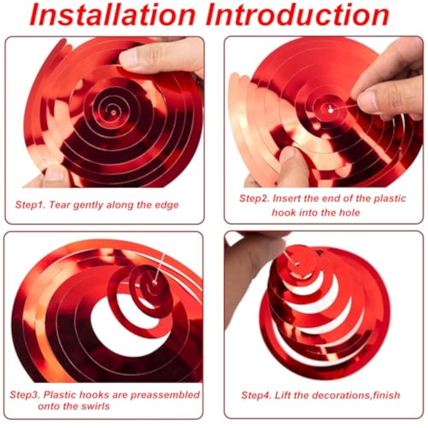 18Pcs Valentines-Day Red Heart Swirls Party-Decorations Romantic Special Night Galentines Hanging Streamers Garland Wedding Anniversary Baby Bridal Shower Birthday Decor Supplies