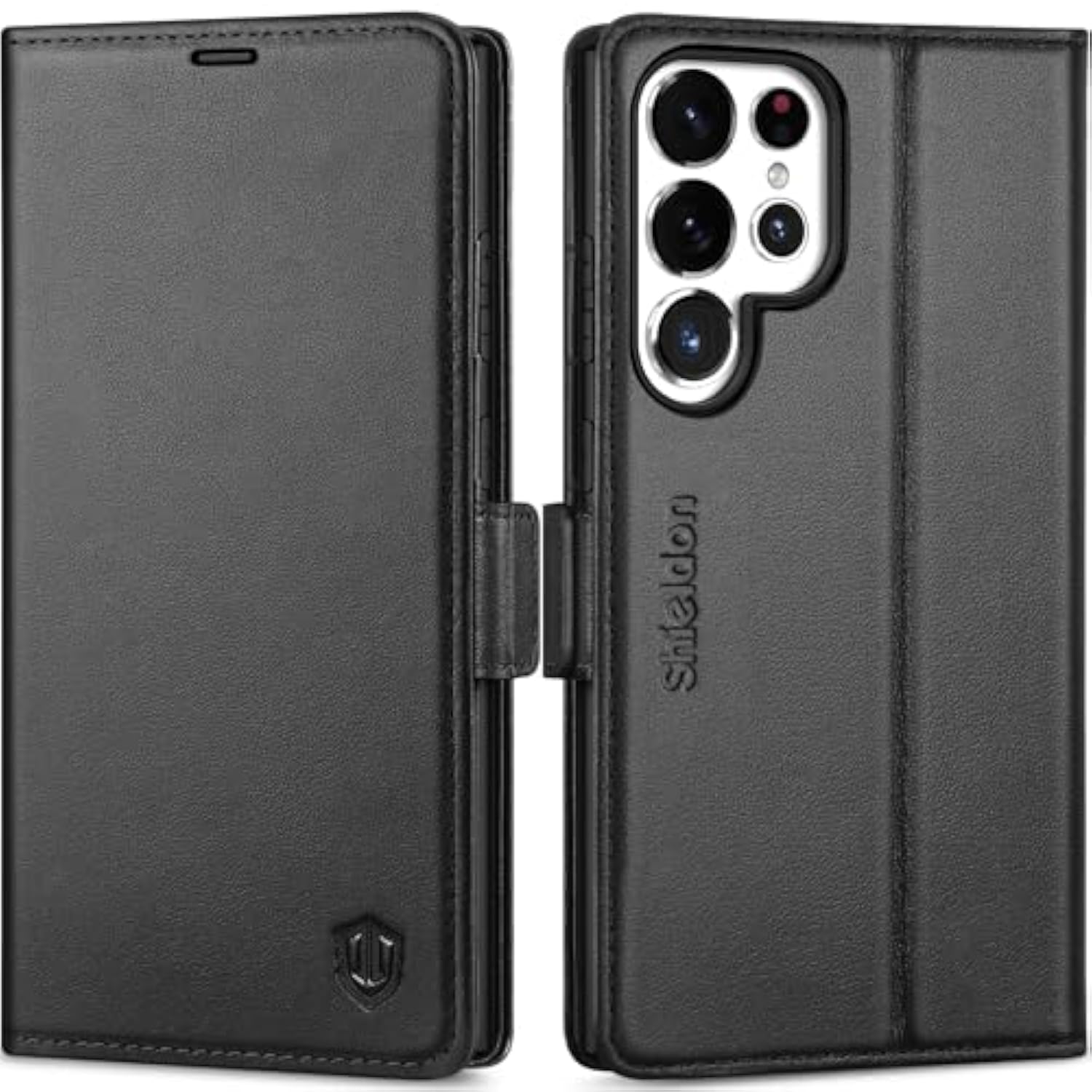 SHIELDON Case for Galaxy S25 Ultra 6.9", Genuine Leather Folio Wallet Case with Kickstand RFID Blocking Card Holder Magnetic Protective Phone Cover Compatible with Galaxy S25 Ultra 2025 - Nappa Black