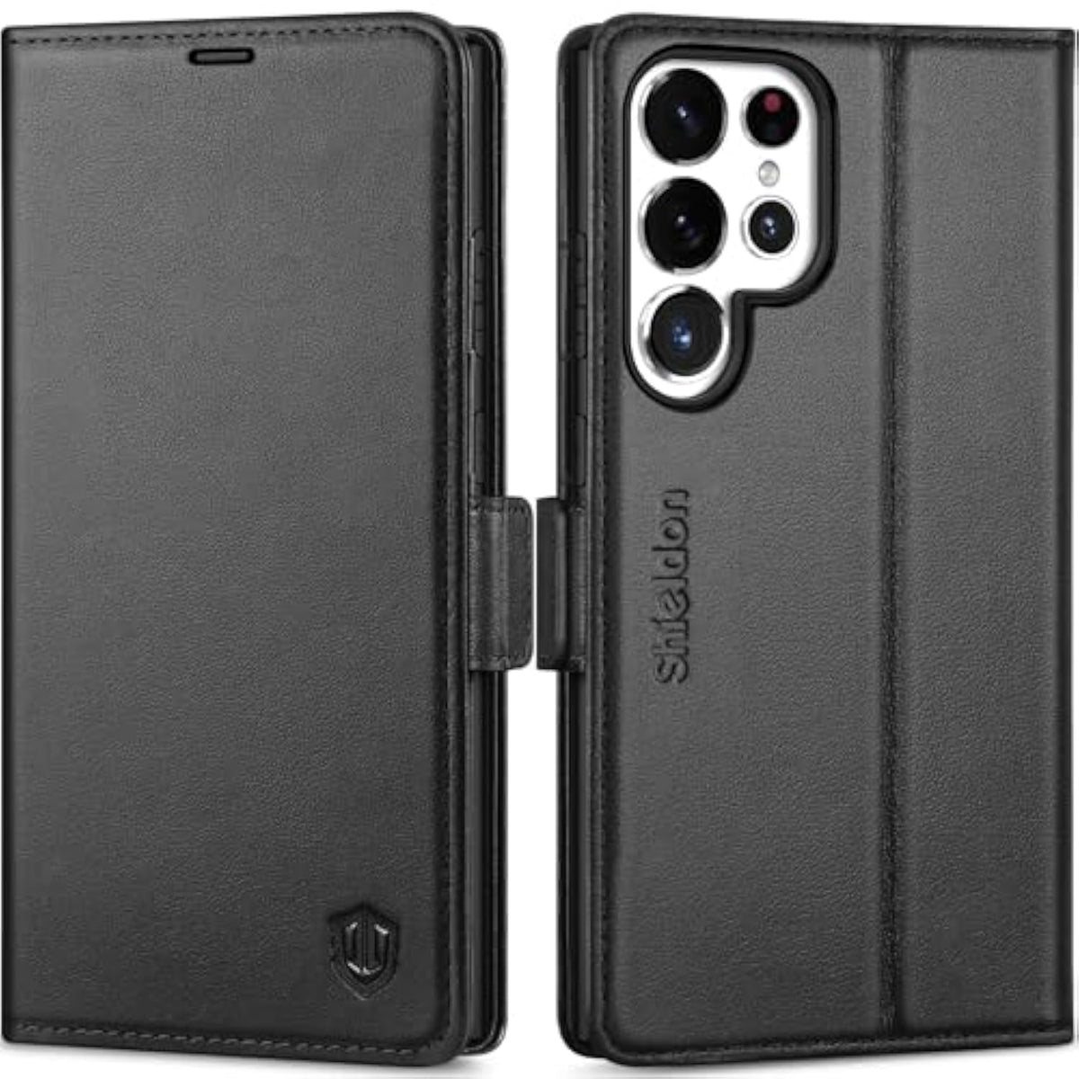SHIELDON Case for Galaxy S25 Ultra 6.9", Genuine Leather Folio Wallet Case with Kickstand RFID Blocking Card Holder Magnetic Protective Phone Cover Compatible with Galaxy S25 Ultra 2025 - Nappa Black