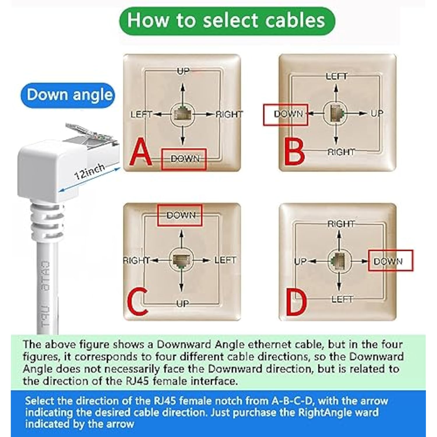 90 Degree Cat6 Ethernet Cable White Down/Up Right Angled Cat 6 Ethernet Patch