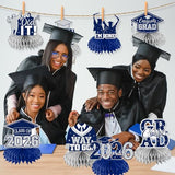 12pcs Graduation Table Decorations,Silver and Navy Blue Graduation Decorations 2026 Graduation Centerpieces for Tables,Class of 2026 Centerpieces Honeycomb for Congrats Grad Table Decor (Navy Blue)