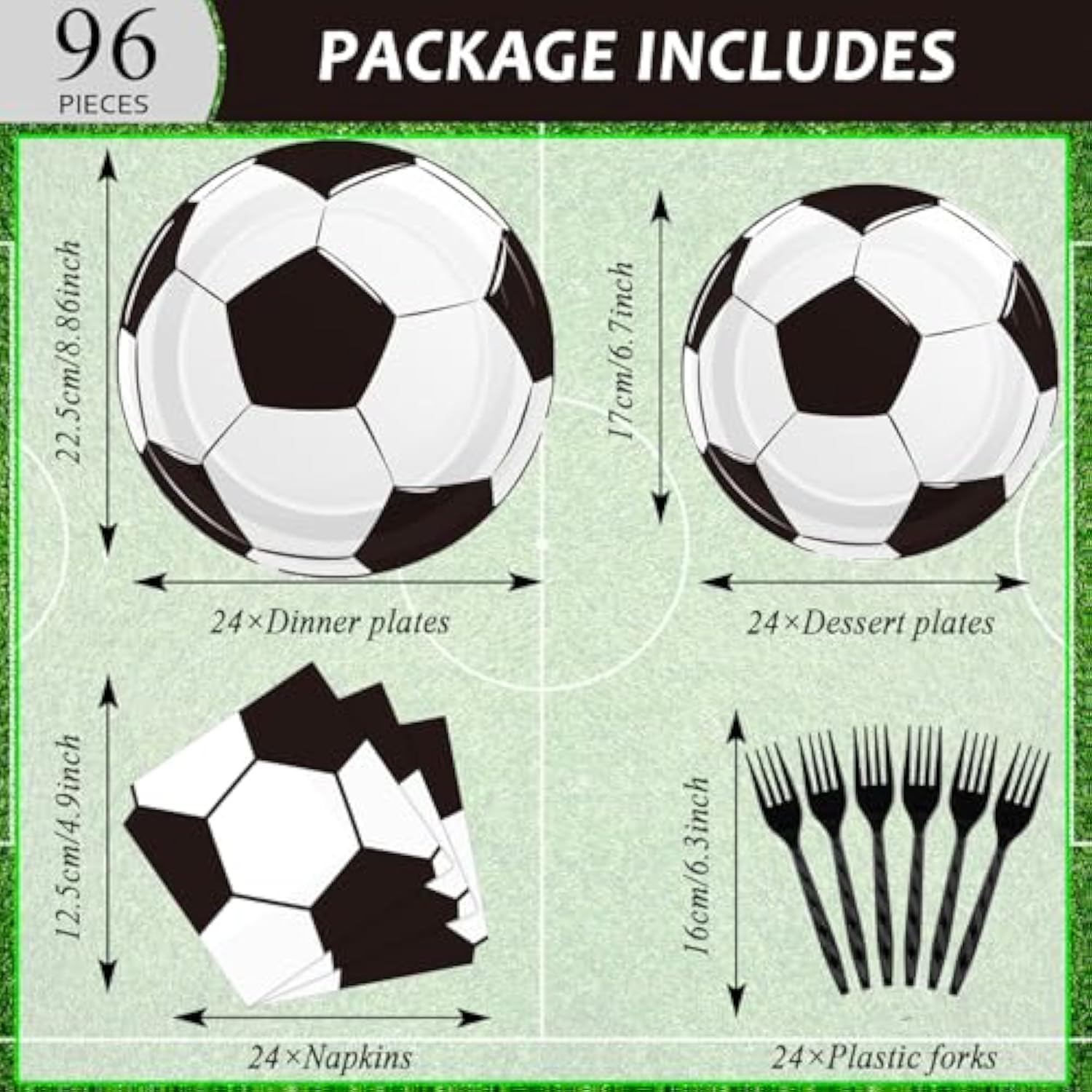 96 Pcs Soccer Party Supplies Bundle Paper Plates Napkins Sports Sports Party Birthday Decorations Favors For Kids (Soccer)
