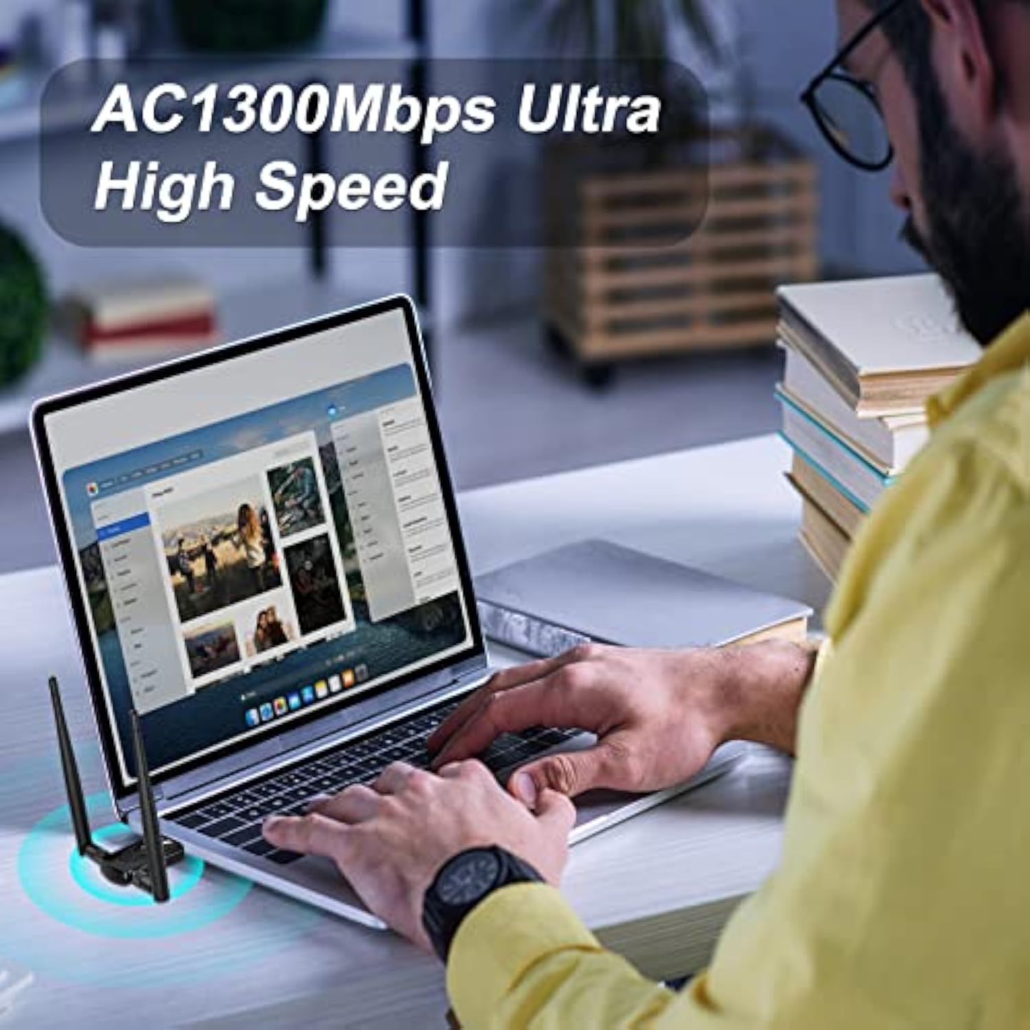 Wireless Usb Wifi Adapter For Desktop Pc, Ac1300Mbps Network Dongle With Dual