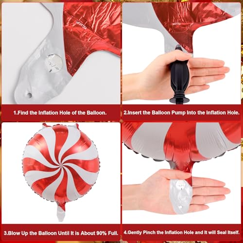 Christmas Candy Cane Balloons Decorations - 42 Pcs Candy Cane Foil Balloons with Tape, Mylar Sweet Round Christmas in July Balloon for Party Birthday Wedding, Red Pink Xmas Theme Party Decorations