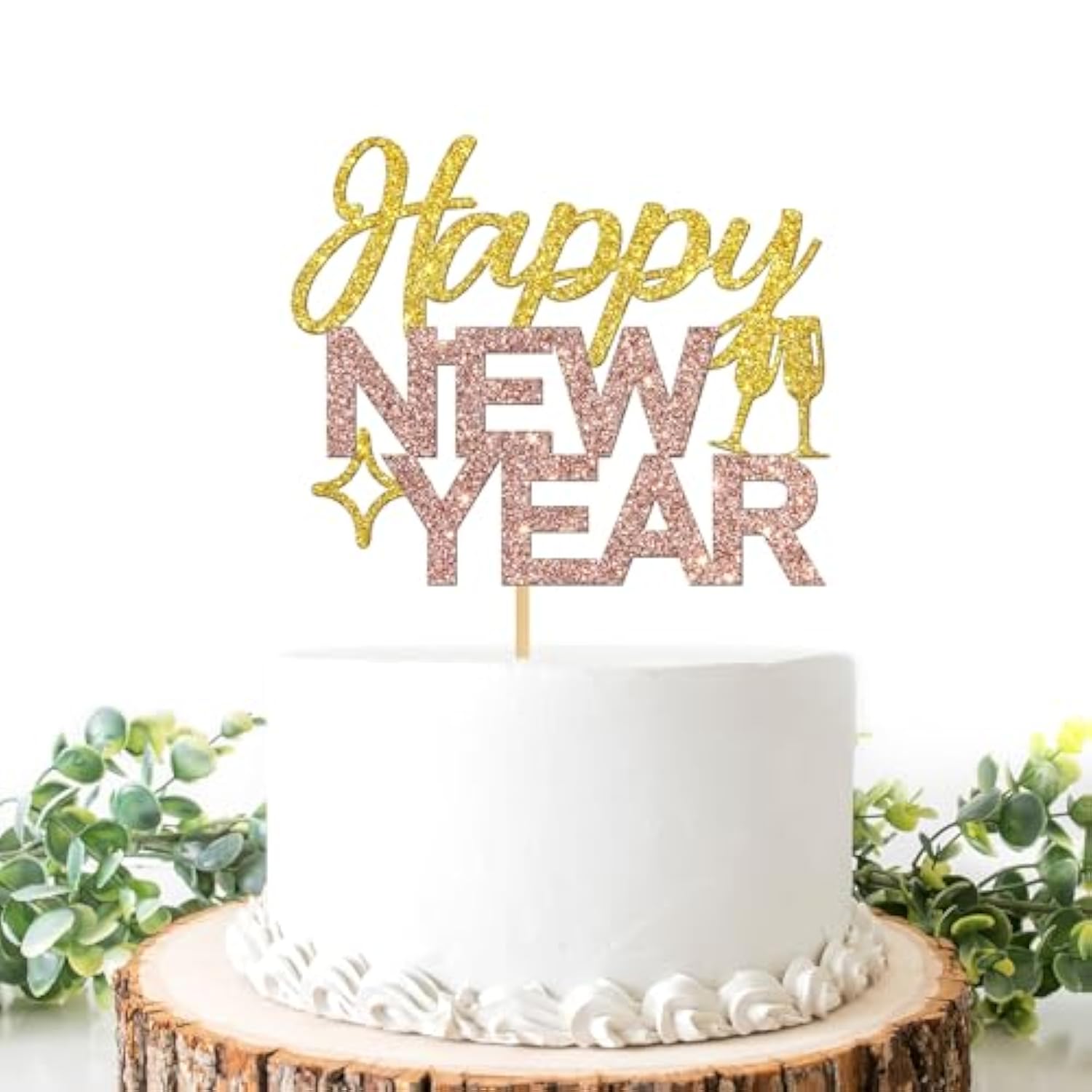 Gold Glitter New Year 2026 Cake Topper Wall Table Party Decoration
