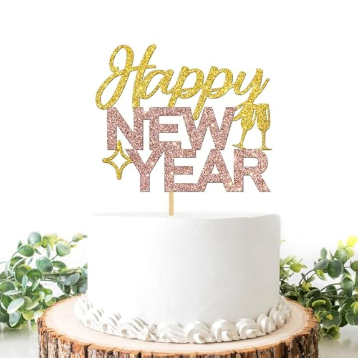 Gold Glitter New Year 2026 Cake Topper Wall Table Party Decoration
