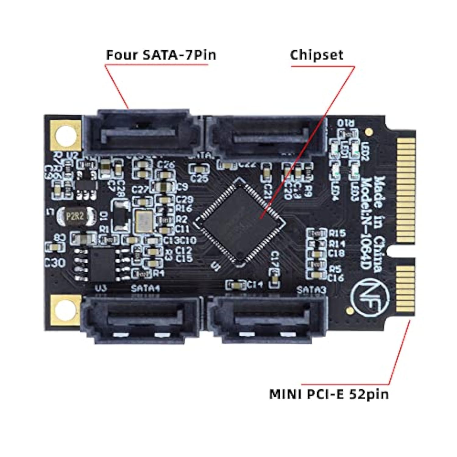 cablecc Mini PCI-E PCI Express to 6Gbps Four Ports SATA 3.0 Adapter Converter