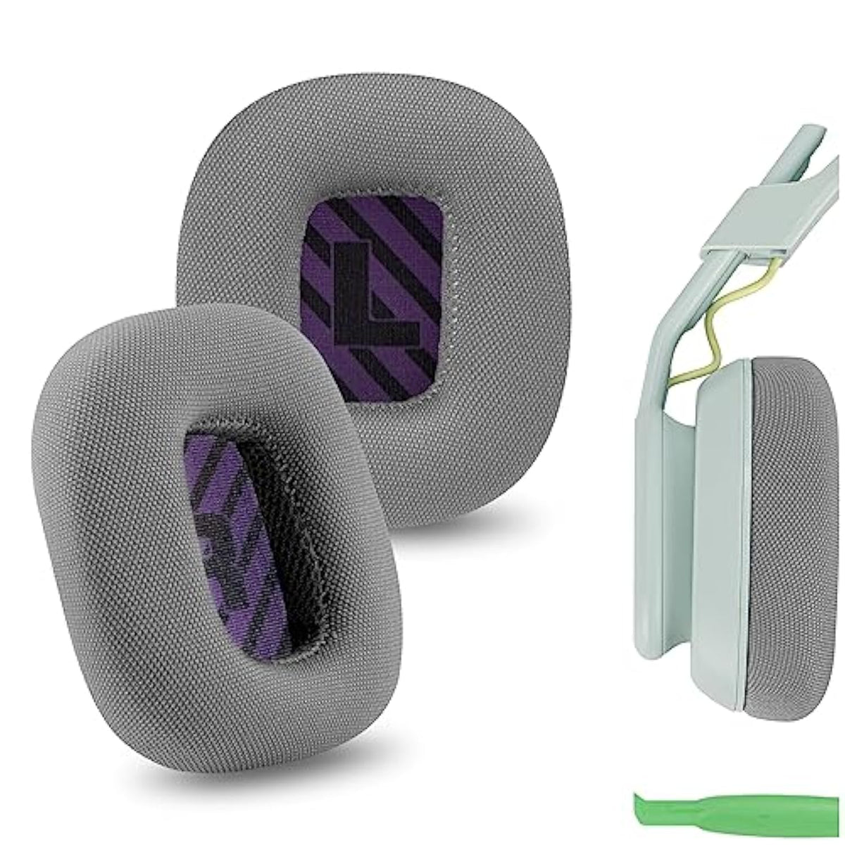 Geekria Comfort Mesh Fabric Replacement Ear Pads for Astro Gaming A10 Gen 2 Headphones Ear Cushions, Repair Parts (Grey/Purple)