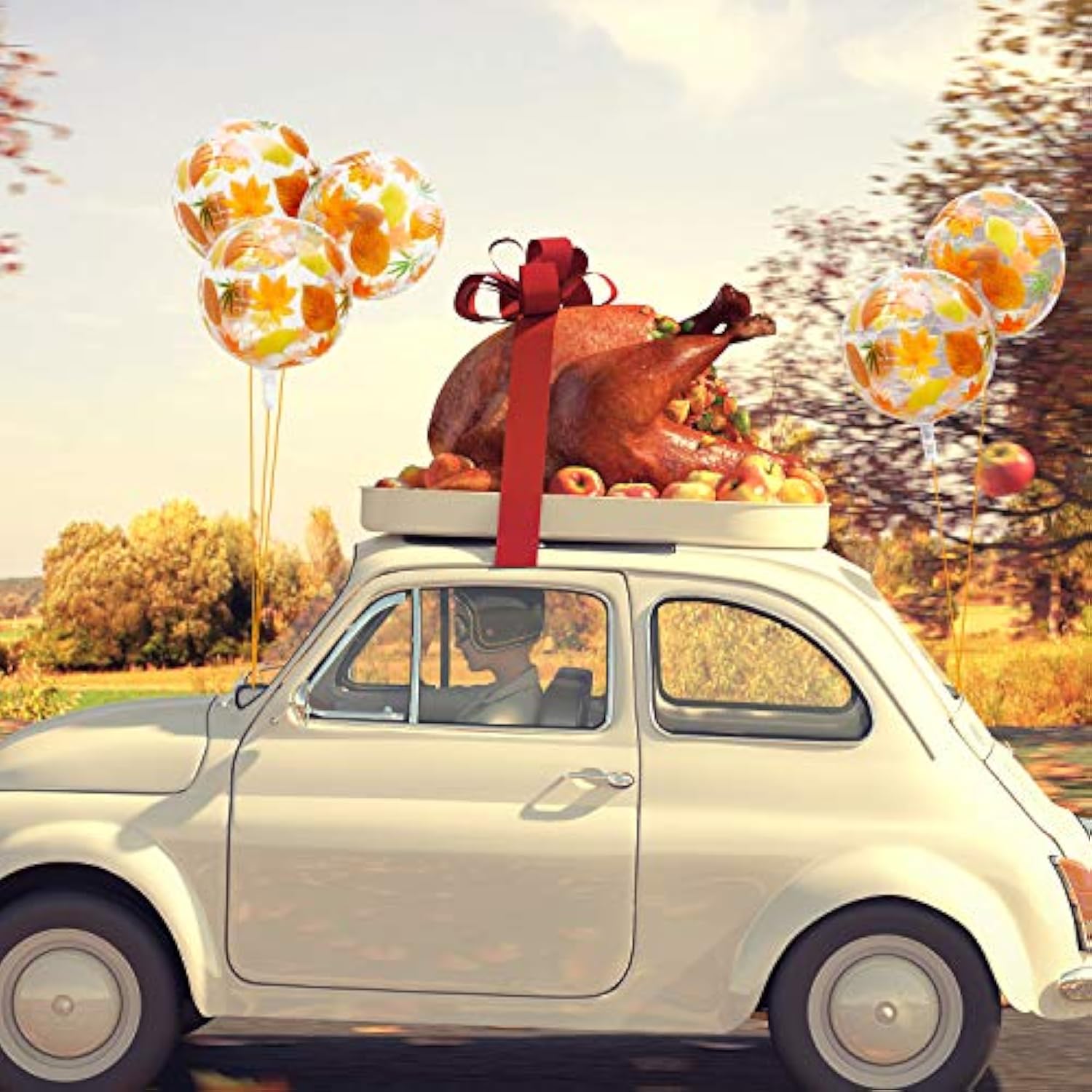 8pcs Fall Maple Leaf Balloons 22 Inch Round 4D Balloons for Thanksgiving Party Decor