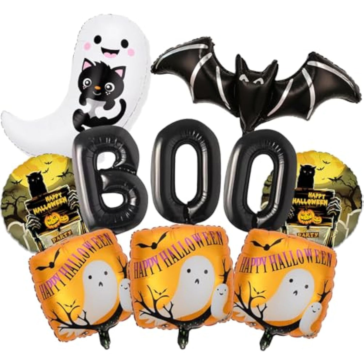 8pcs Halloween Bat Ghost Boo Balloons Black Foil Balloons for Party Decorations