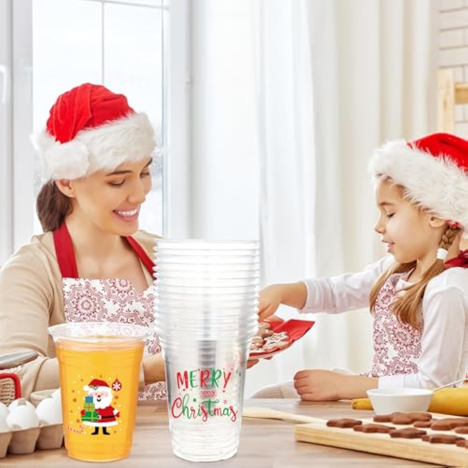 60 Pcs Christmas Plastic Cups 16 Oz Merry Christmas Clear Cup Disposable Xmas Snowman Santa Claus Clear Drinking Cups Bulk For Beverage Coffee Xmas Winter Party Supplies