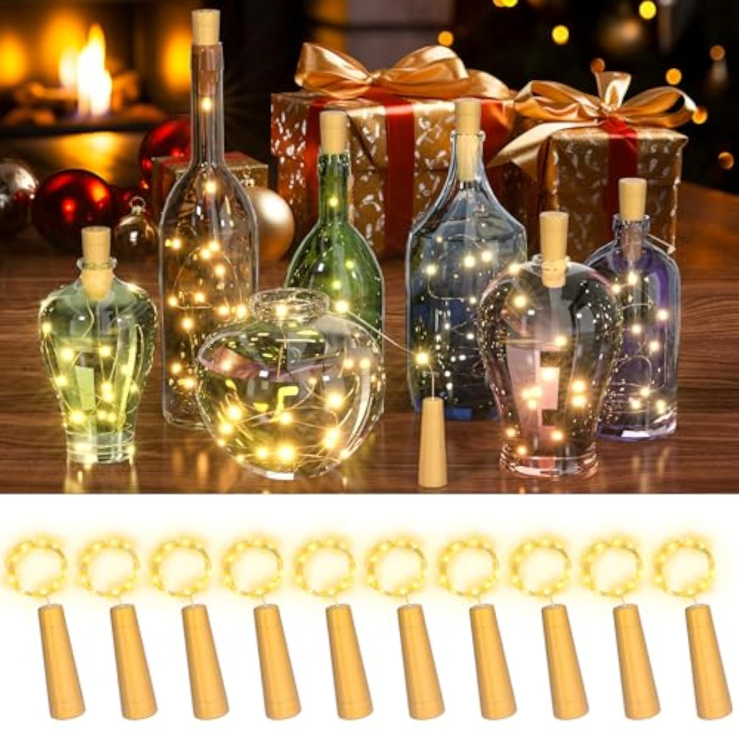 Wine Bottle Cork Lights With Timer, 10 Pack 20 Led 6.6 Ft Fairy String Lights Battery Operated For Diy Party Wedding Chr